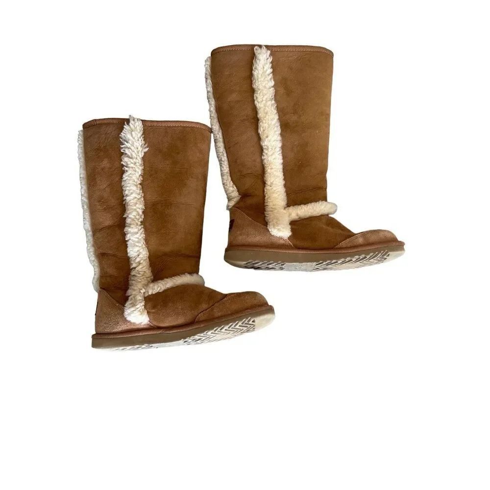 UGG Womens Tan Mid-Calf Chestnut Sunsparkle Shearling Winter Boots Size 5